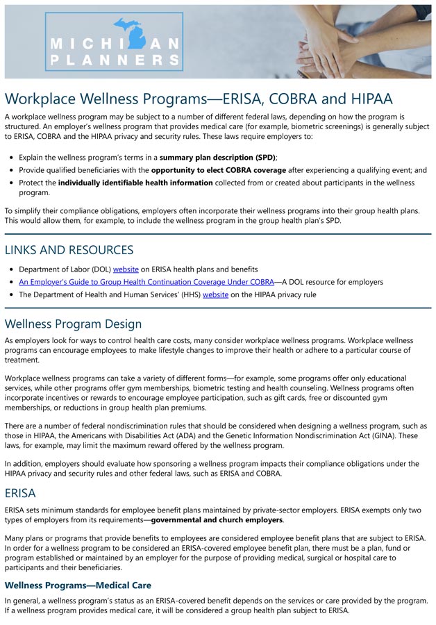 Workplace Wellness Programs Erisa Cobra Hipaa